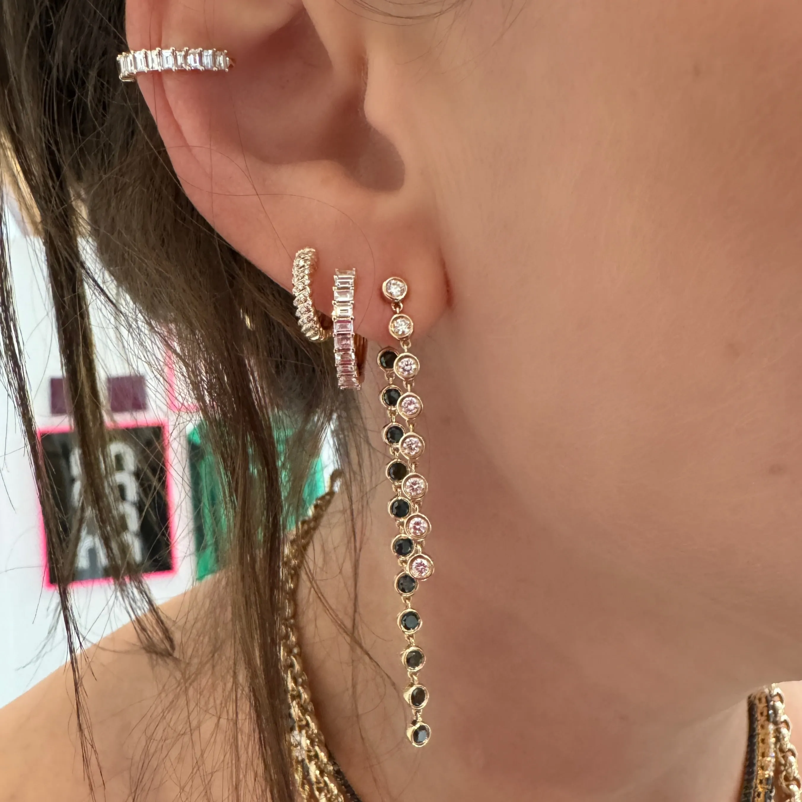 Prong Set Diamond Baguette Small Hoop Earrings