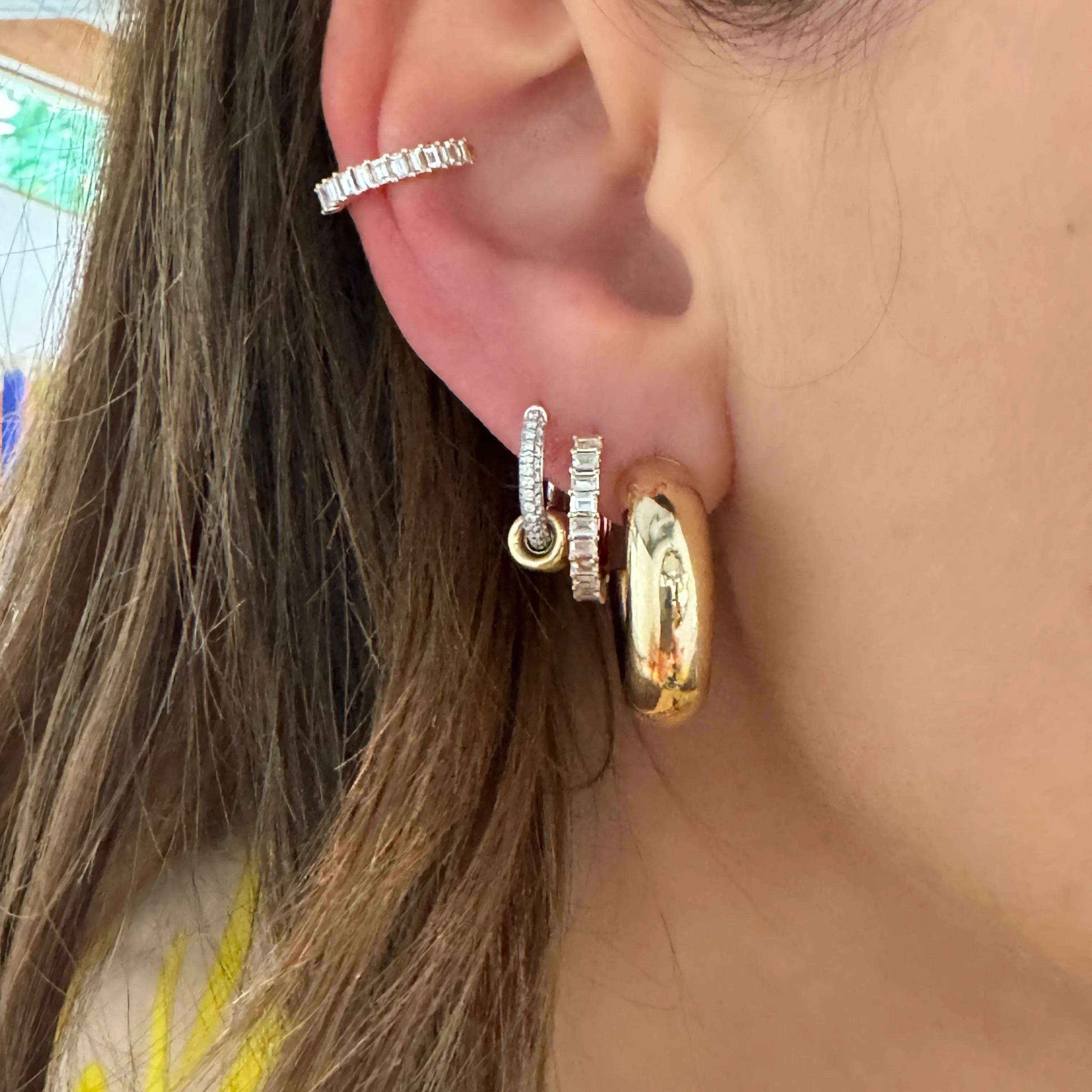 Prong Set Diamond Baguette Small Hoop Earrings
