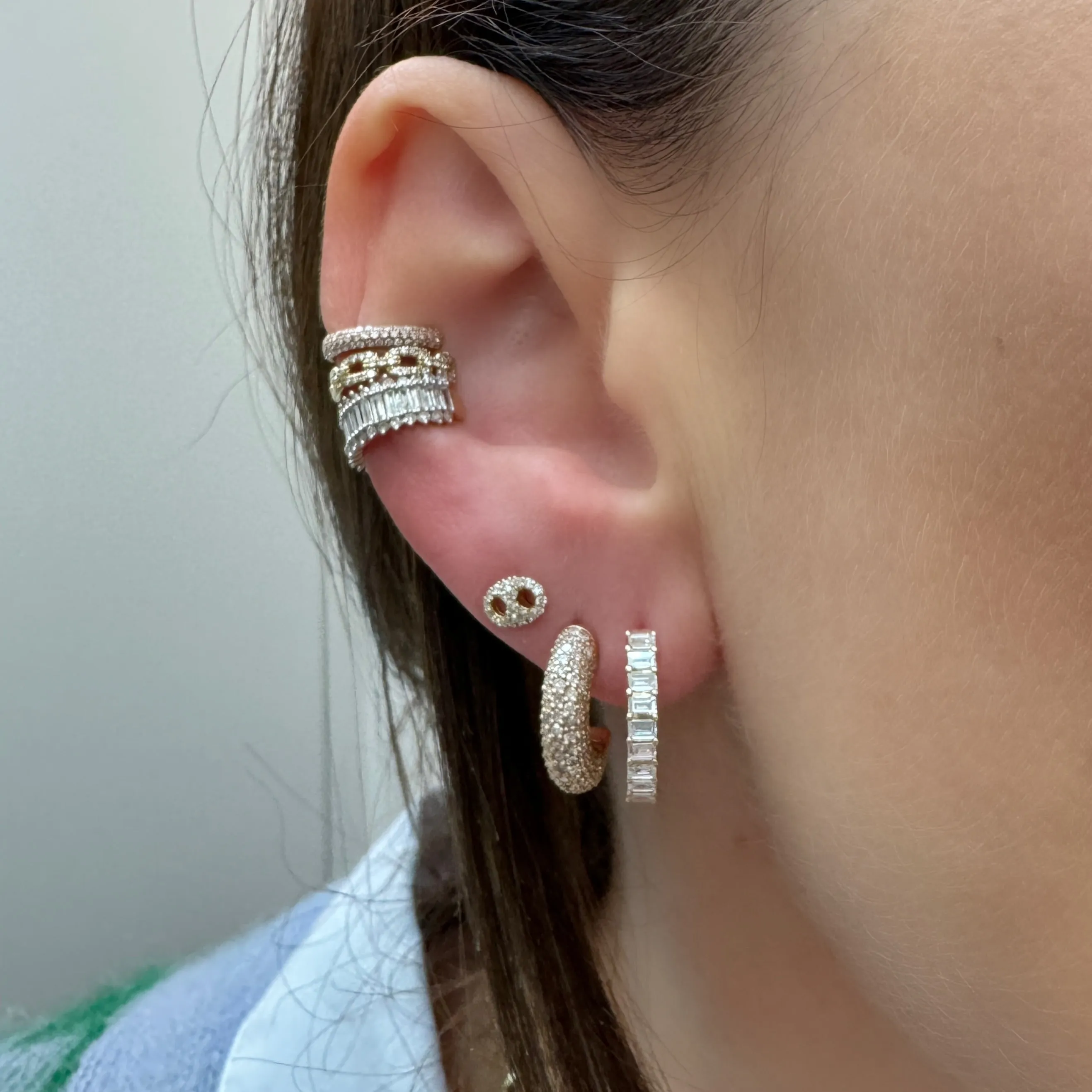 Prong Set Diamond Baguette Small Hoop Earrings