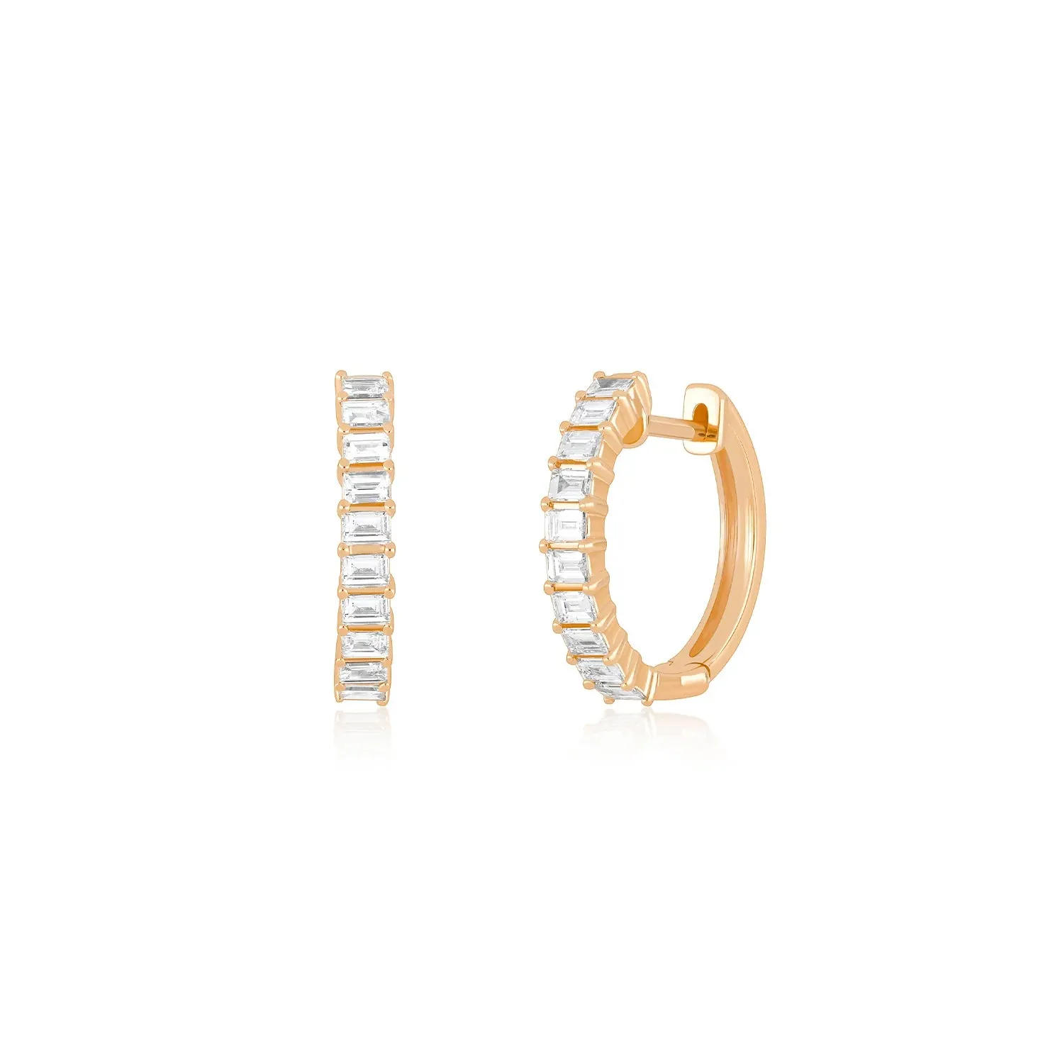 Prong Set Diamond Baguette Small Hoop Earrings