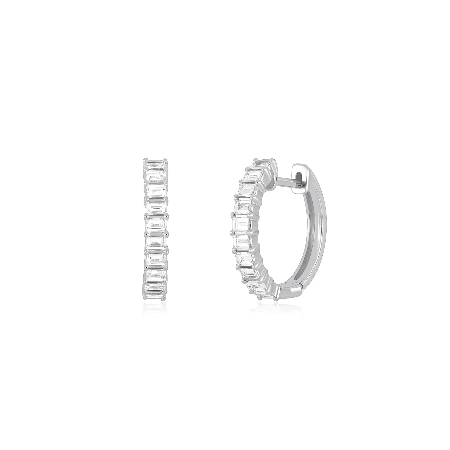 Prong Set Diamond Baguette Small Hoop Earrings