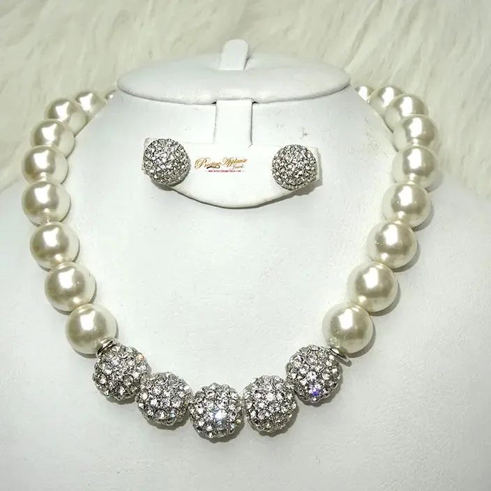 Quality Pearls Black Cream White Gold Silver Beautiful Luscious Wedding Crystal Party Necklace Earring Jewellery Set