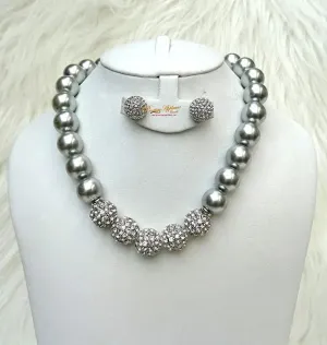 Quality Pearls Black Cream White Gold Silver Beautiful Luscious Wedding Crystal Party Necklace Earring Jewellery Set