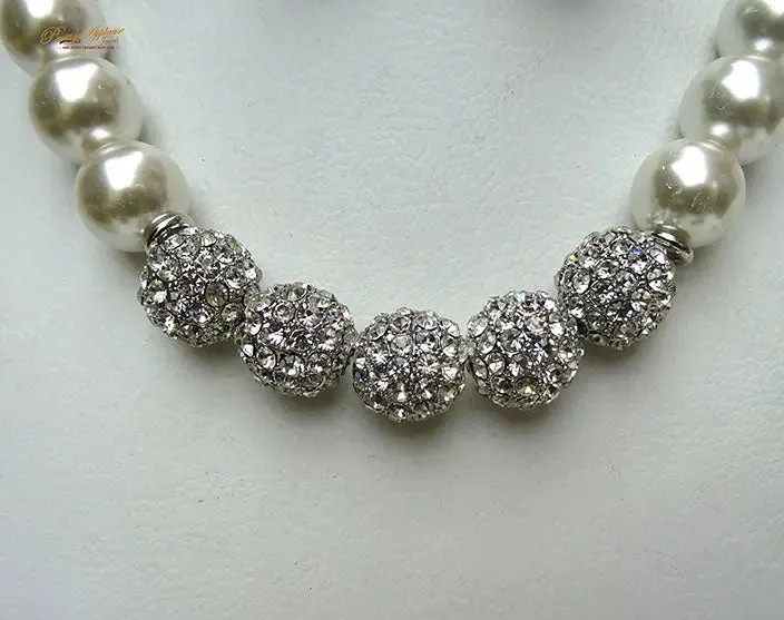 Quality Pearls Black Cream White Gold Silver Beautiful Luscious Wedding Crystal Party Necklace Earring Jewellery Set