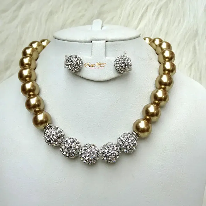 Quality Pearls Black Cream White Gold Silver Beautiful Luscious Wedding Crystal Party Necklace Earring Jewellery Set