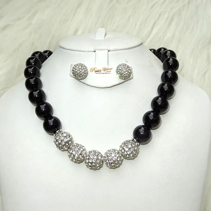Quality Pearls Black Cream White Gold Silver Beautiful Luscious Wedding Crystal Party Necklace Earring Jewellery Set