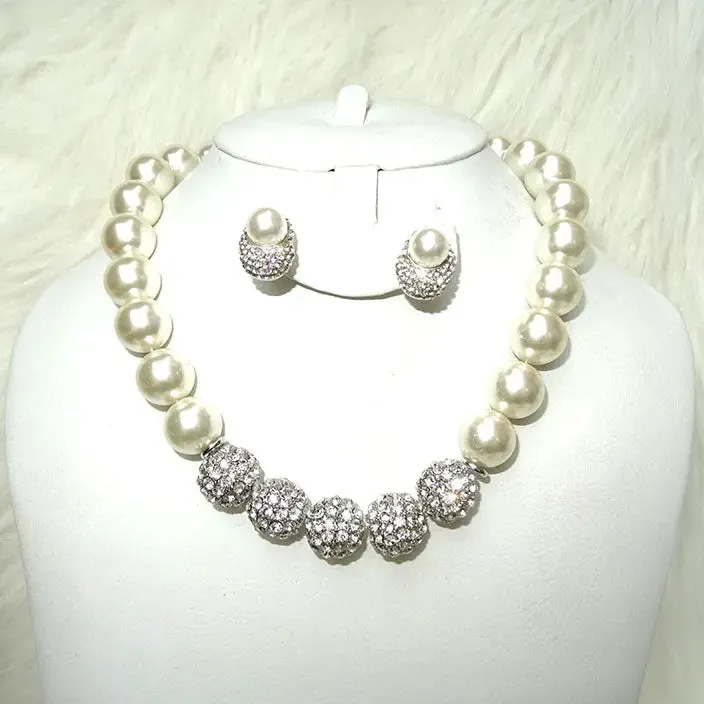 Quality Pearls Black Cream White Gold Silver Beautiful Luscious Wedding Crystal Party Necklace Earring Jewellery Set