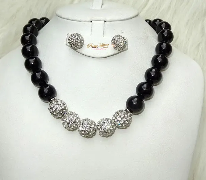 Quality Pearls Black Cream White Gold Silver Beautiful Luscious Wedding Crystal Party Necklace Earring Jewellery Set