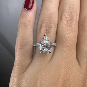 "Starry" 5 Carat Pear Shape Diamond Shoulder Engagement Ring