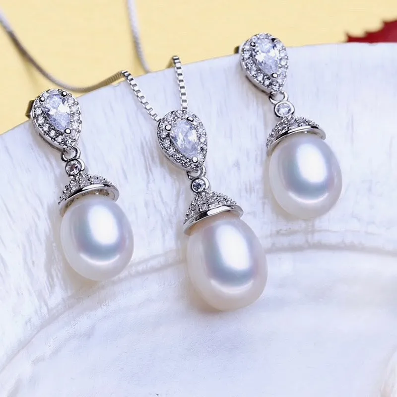 "Toulouse" - Sterling Silver and Natural Pearl Bridal Jewelry Set
