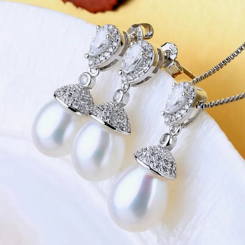 "Toulouse" - Sterling Silver and Natural Pearl Bridal Jewelry Set
