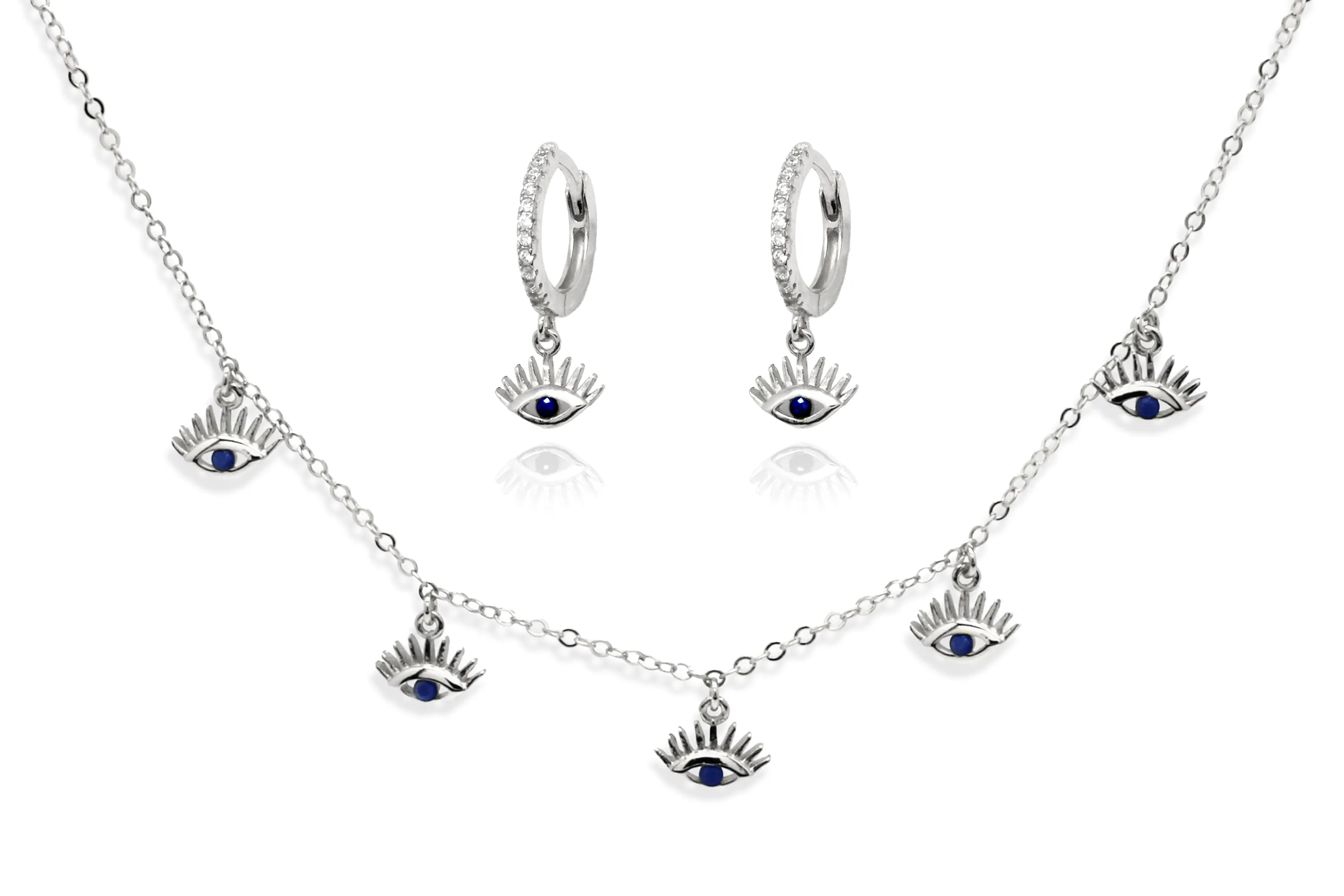 Retsina Sapphire Evil Eye Necklace & Hoop Earring Gold Gift Set