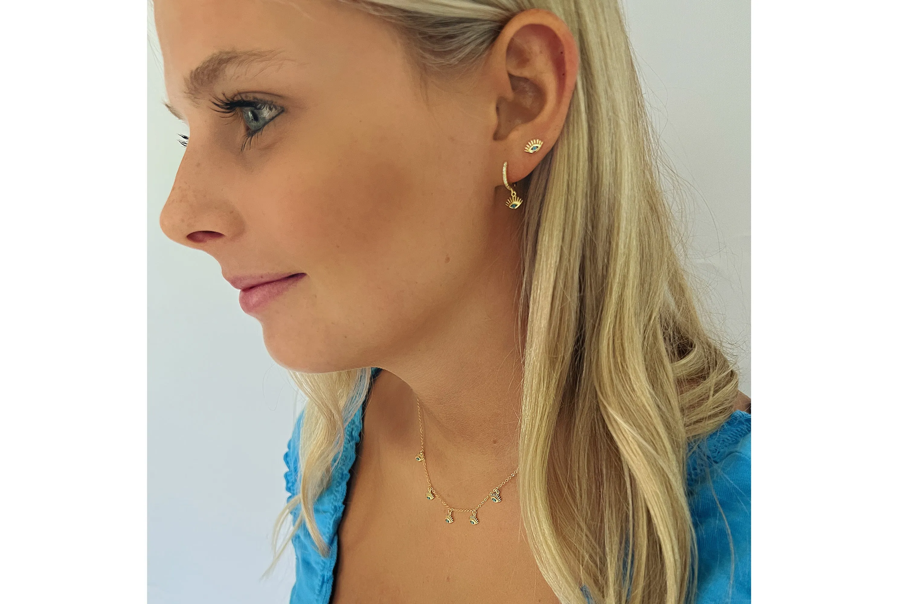 Retsina Sapphire Evil Eye Necklace & Hoop Earring Gold Gift Set