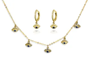 Retsina Sapphire Evil Eye Necklace & Hoop Earring Gold Gift Set