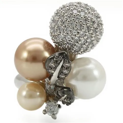 Rhodium   Ruthenium Brass Ring with Synthetic Pearl in Multi Color for Women Style 0W296