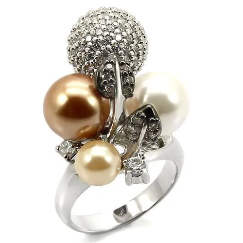 Rhodium   Ruthenium Brass Ring with Synthetic Pearl in Multi Color for Women Style 0W296