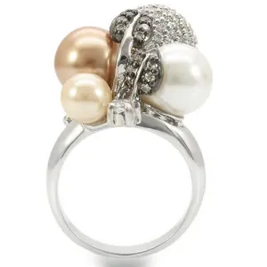 Rhodium   Ruthenium Brass Ring with Synthetic Pearl in Multi Color for Women Style 0W296