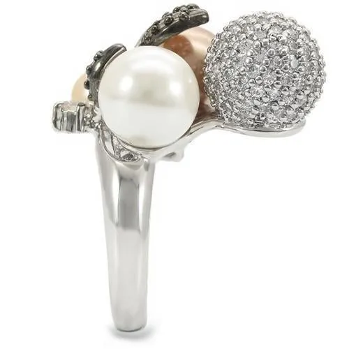 Rhodium   Ruthenium Brass Ring with Synthetic Pearl in Multi Color for Women Style 0W296