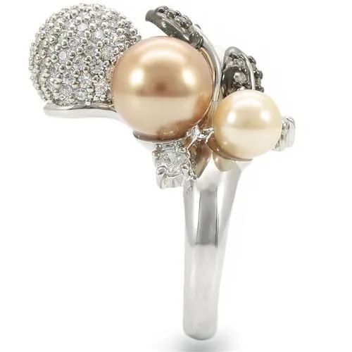 Rhodium   Ruthenium Brass Ring with Synthetic Pearl in Multi Color for Women Style 0W296