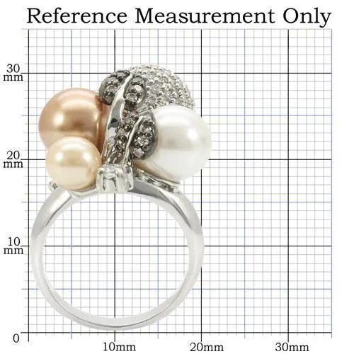 Rhodium   Ruthenium Brass Ring with Synthetic Pearl in Multi Color for Women Style 0W296