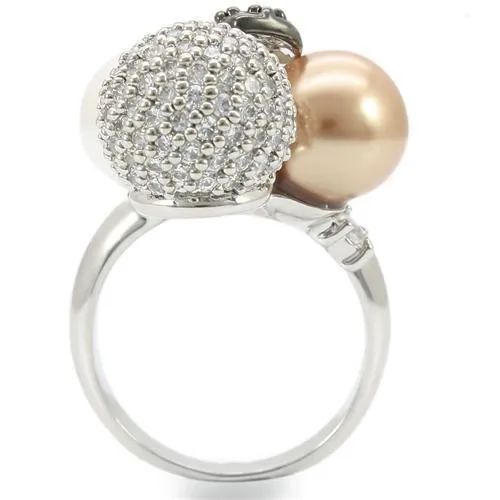 Rhodium   Ruthenium Brass Ring with Synthetic Pearl in Multi Color for Women Style 0W296