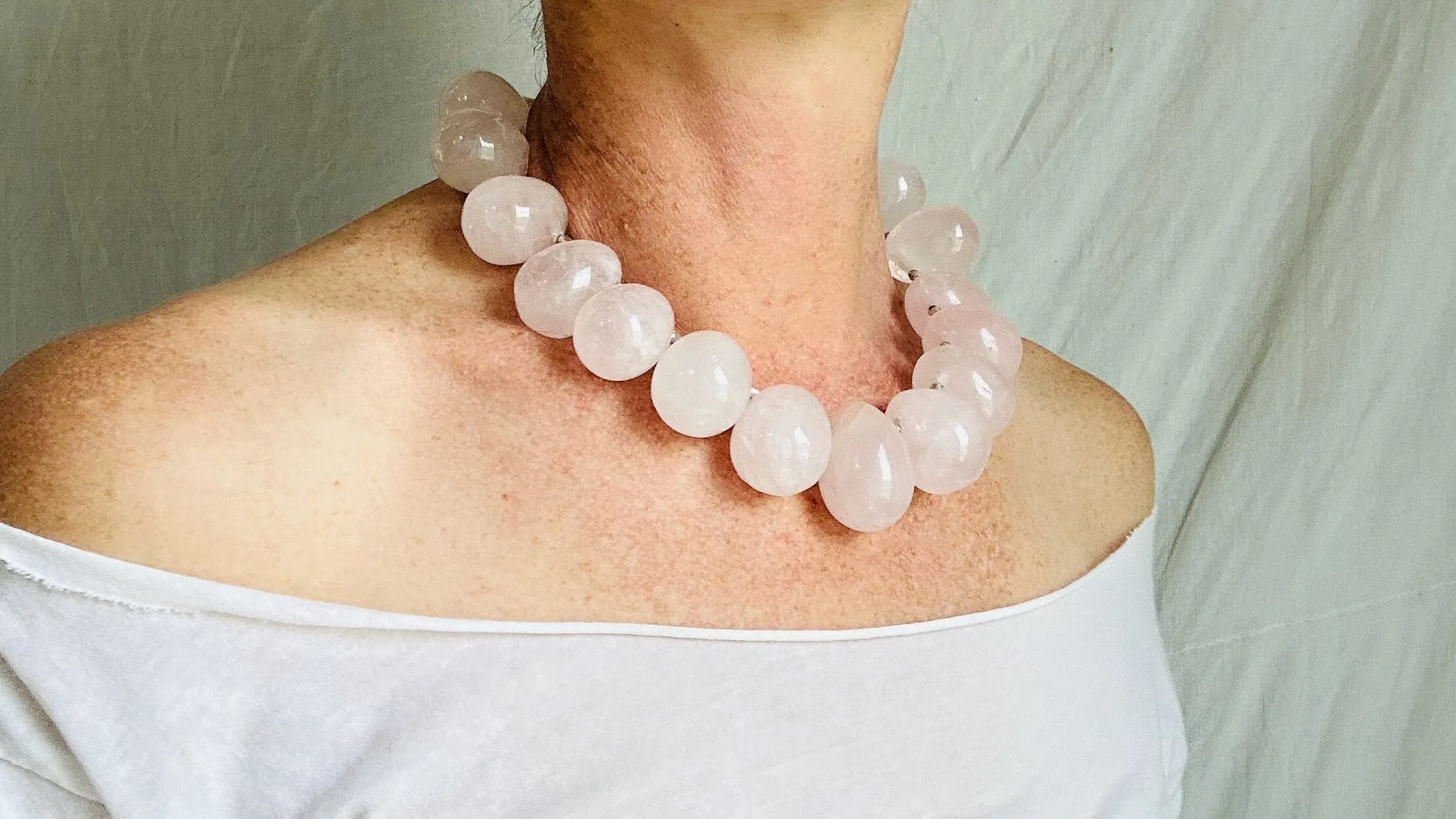 Rose Quartz & Fine Silver Necklace. Heart. 2477