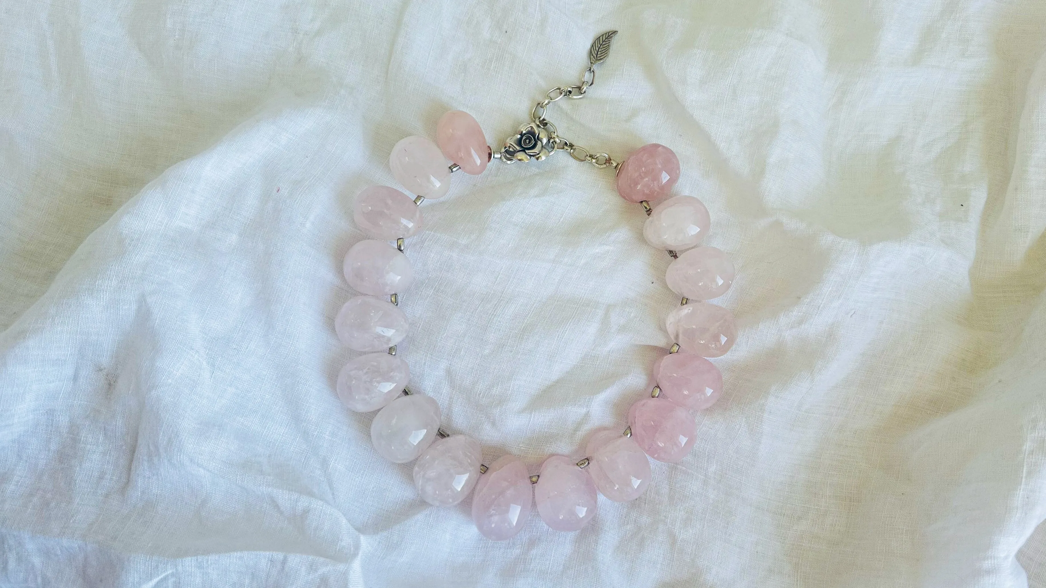 Rose Quartz & Fine Silver Necklace. Heart. 2477
