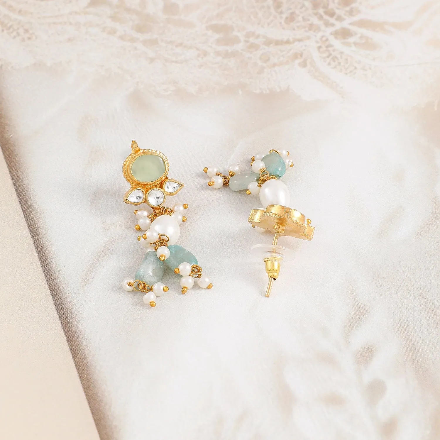 Rubans 24K Gold-Plated Pachi Kundan Studded Choker Jewellery Set with White & Aqua Beads