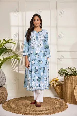Saba Chikankari Kurta in Mul cotton in Sky Blue