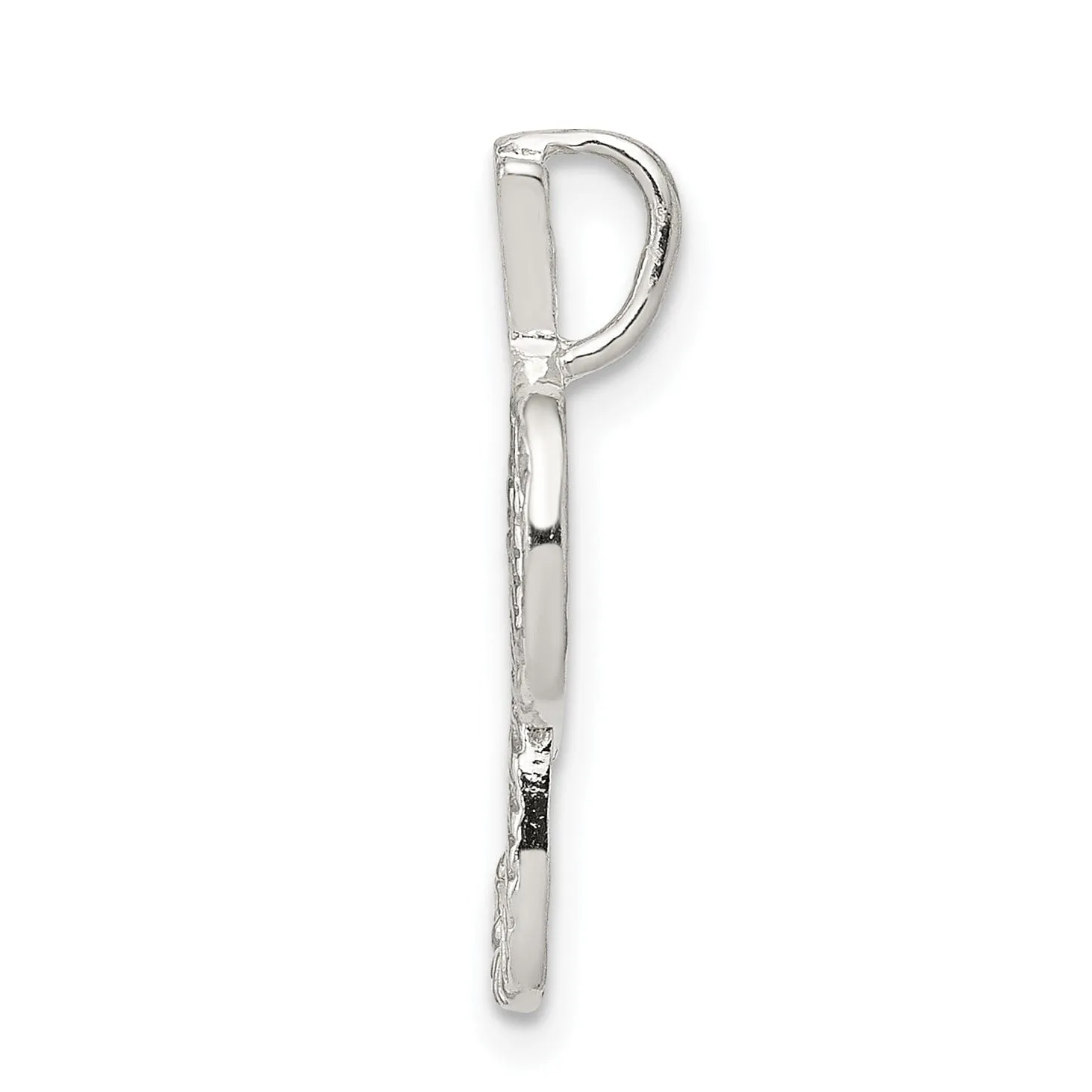 Silver Polished Textured Letter P Charm Pendant