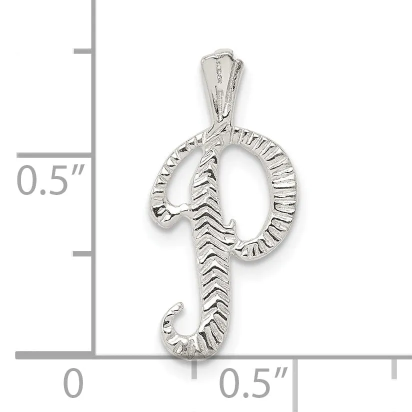 Silver Polished Textured Letter P Charm Pendant