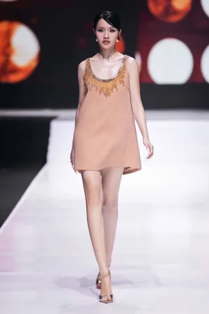 Snyder Trapezoid Scoop Neck Crepe Mini Dress