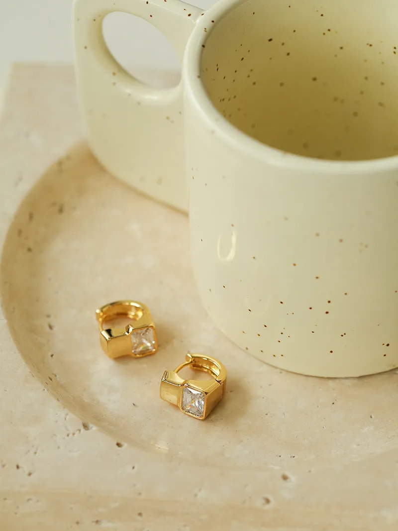 Square Cubic Zirconia Earlobe Earrings