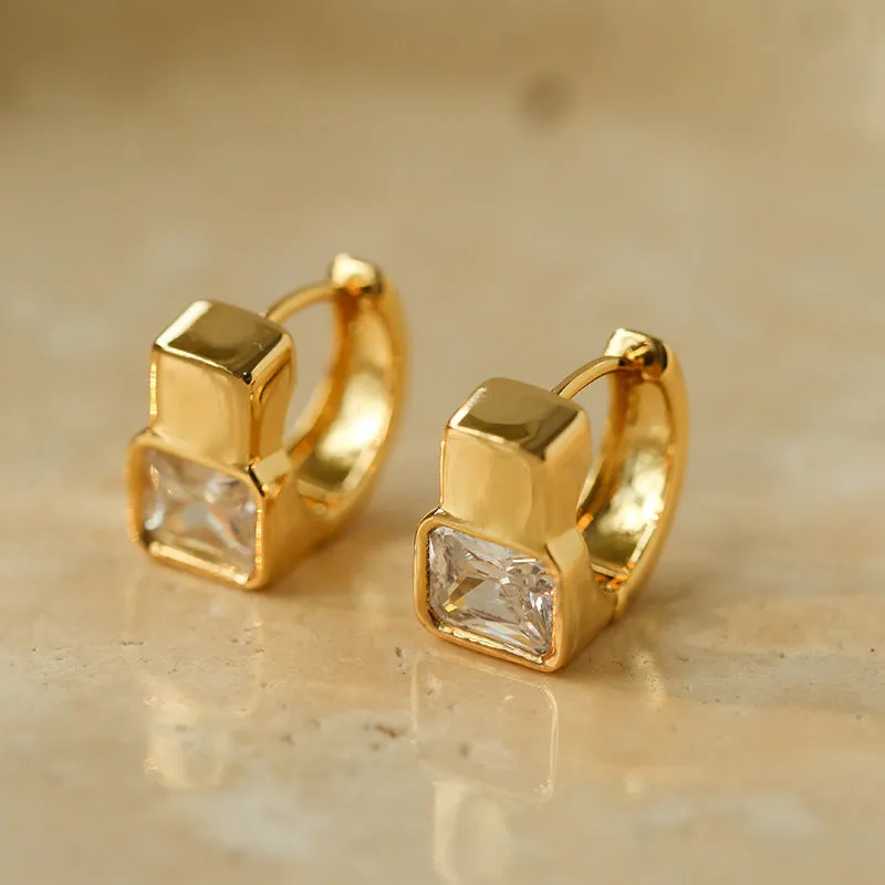 Square Cubic Zirconia Earlobe Earrings