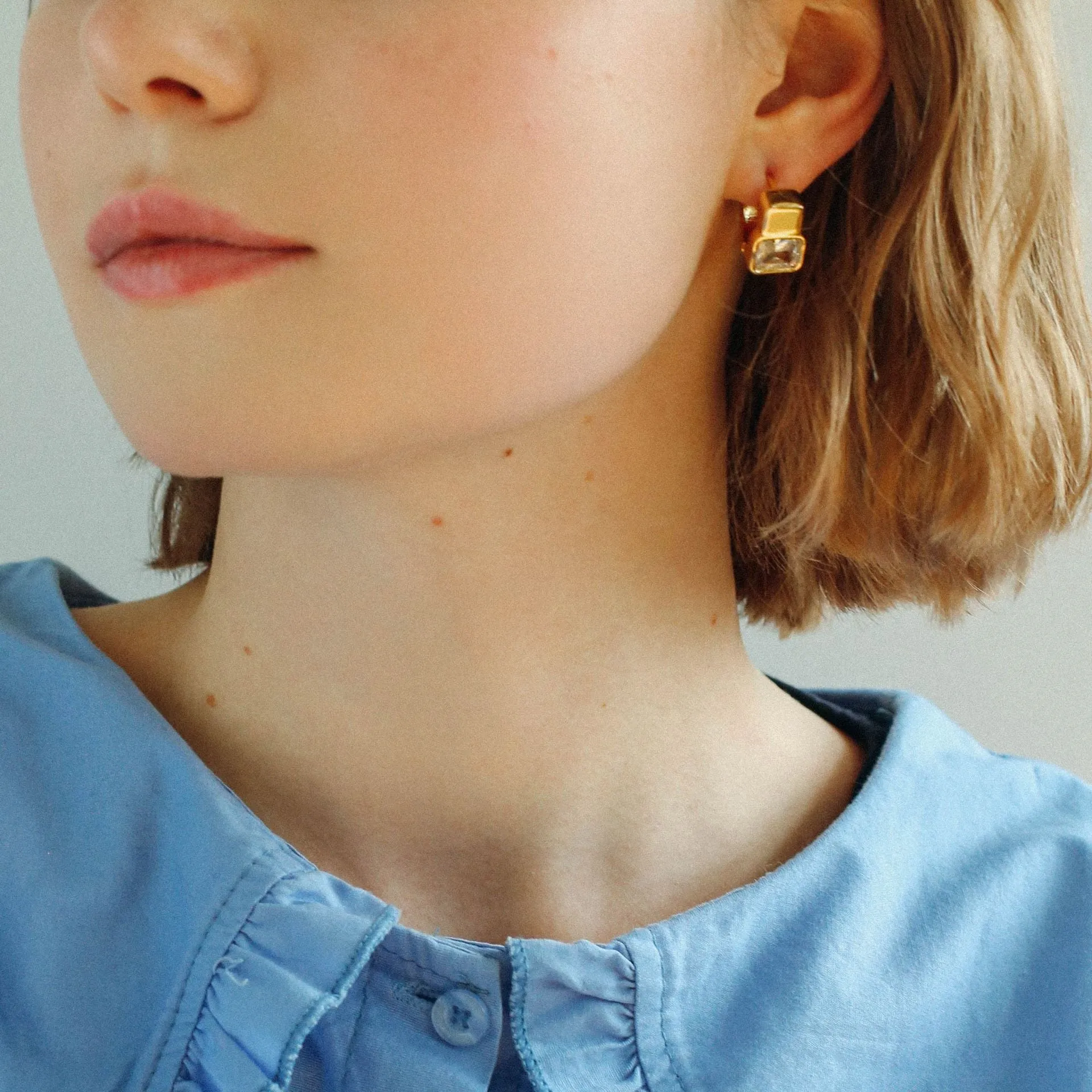Square Cubic Zirconia Earlobe Earrings
