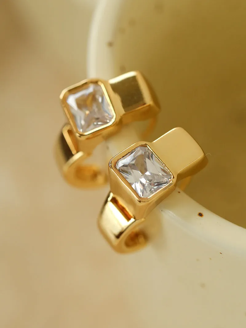 Square Cubic Zirconia Earlobe Earrings