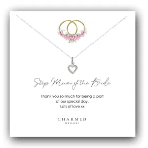 Step Mum of the Bride Gift, CZ Heart Necklace Wedding Gift, Personalised Jewellery Gift