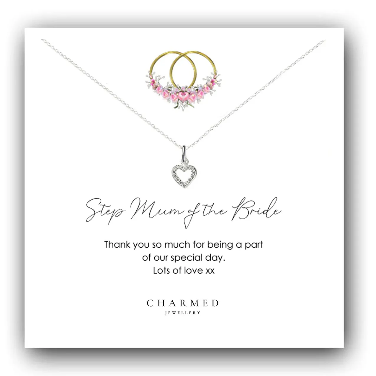 Step Mum of the Bride Gift, CZ Heart Necklace Wedding Gift, Personalised Jewellery Gift