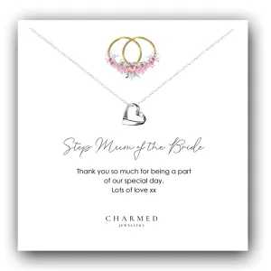 Step Mum of the Bride Gift, Ribbon Heart Necklace Wedding Gift, Personalised Jewellery Gift
