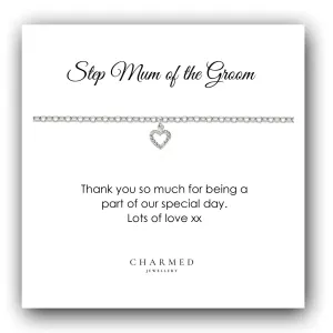 Step Mum of the Groom Heart Bracelet with Cubic Zirconia in Sterling Silver 925, Personalised Jewellery Gift