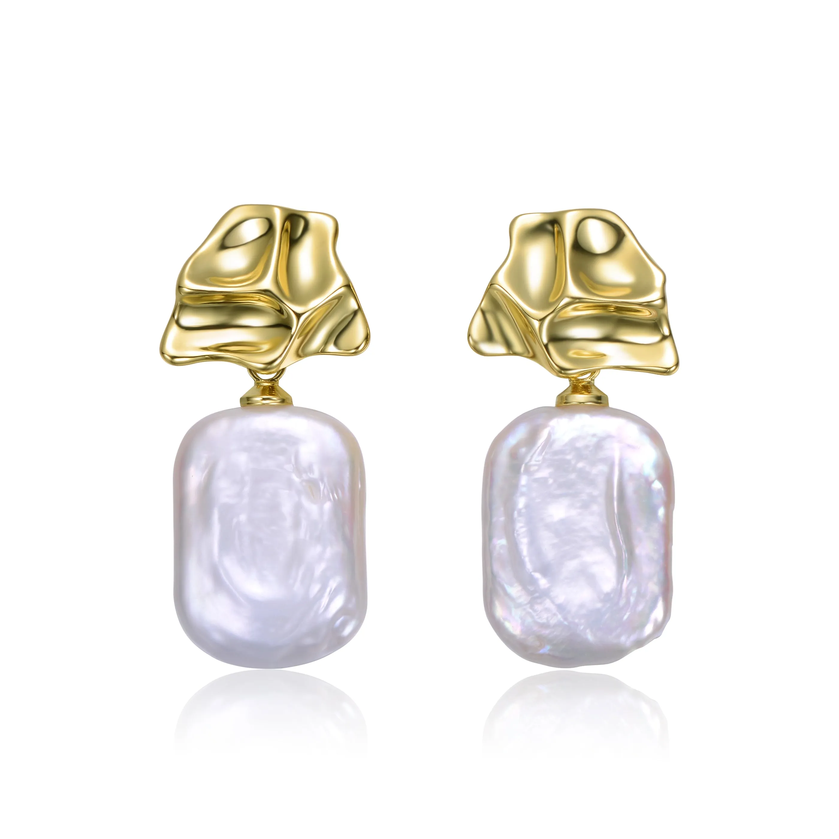 Sterling Silver 14K Gold Plated with Freshwater Pearl Dangle Earrings