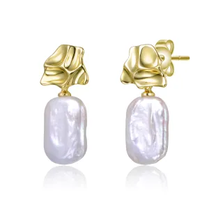 Sterling Silver 14K Gold Plated with Freshwater Pearl Dangle Earrings