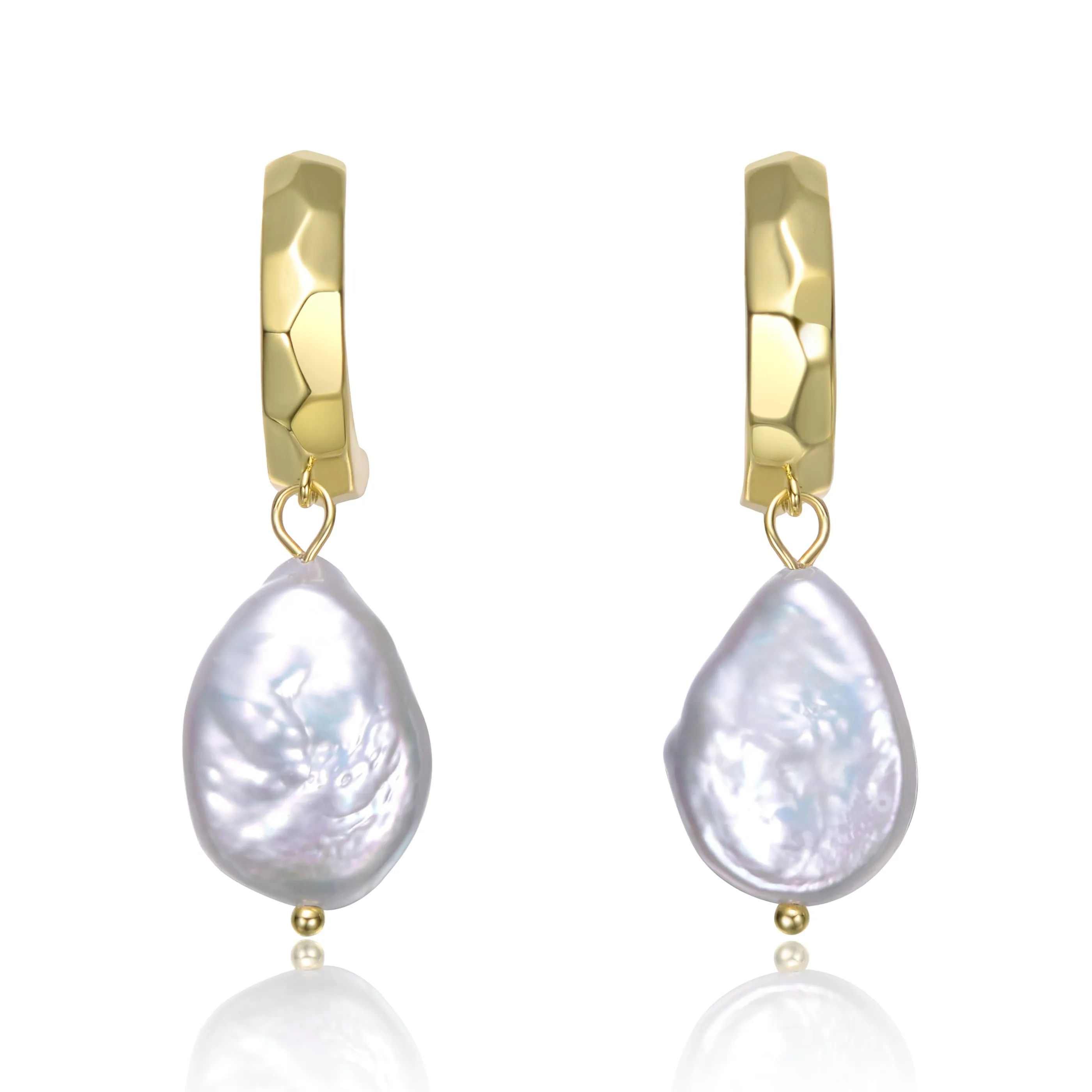 Sterling Silver 14K Gold Plated with Irregular Freshwater Pearl Dangle Earrings