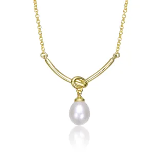 Sterling Silver 14K Gold Plated with White Egg Shapped Freshwater Pearl Y-Shapped Necklace
