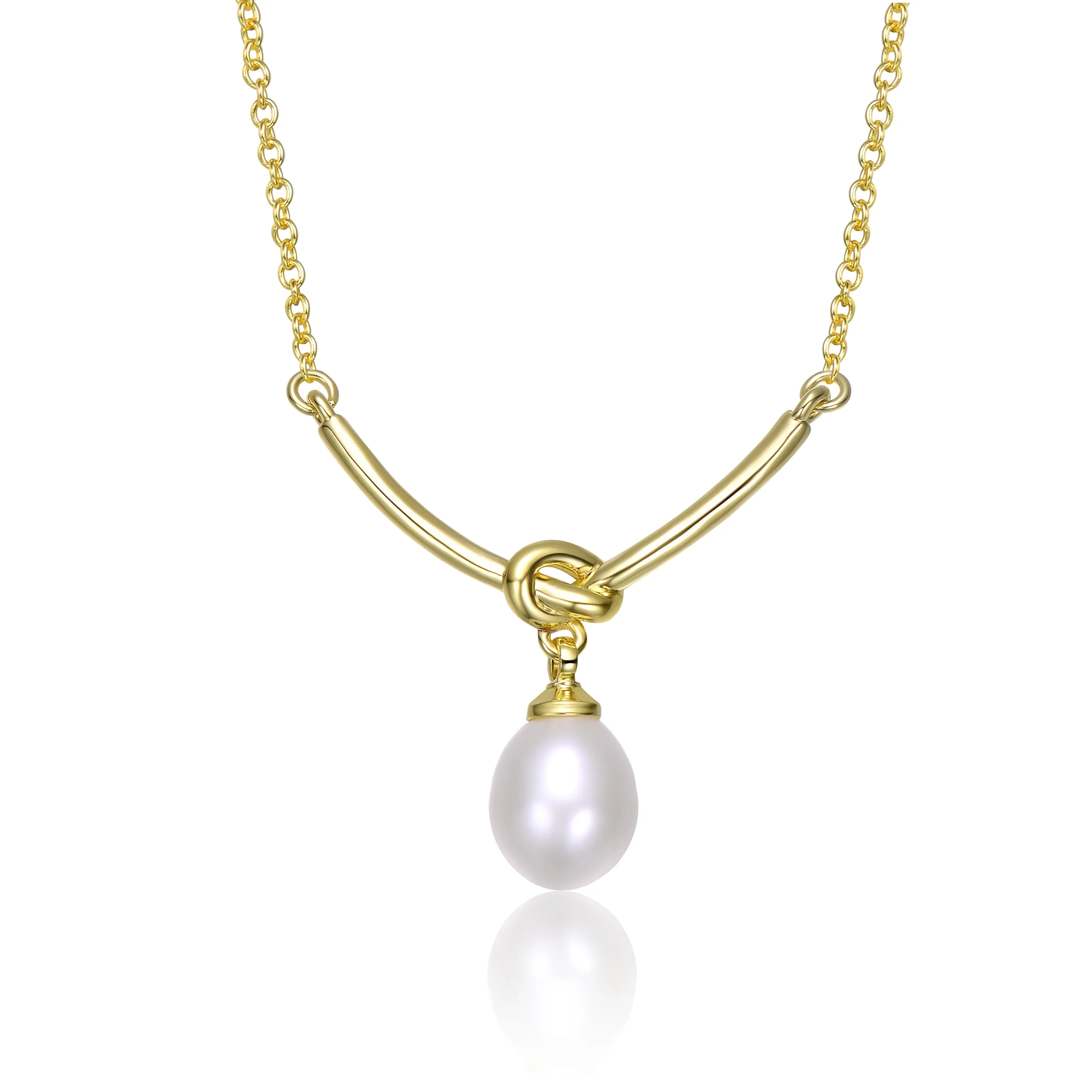 Sterling Silver 14K Gold Plated with White Egg Shapped Freshwater Pearl Y-Shapped Necklace