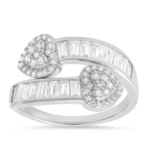 Sterling Silver Baguette CZ Heart Bypass Ring
