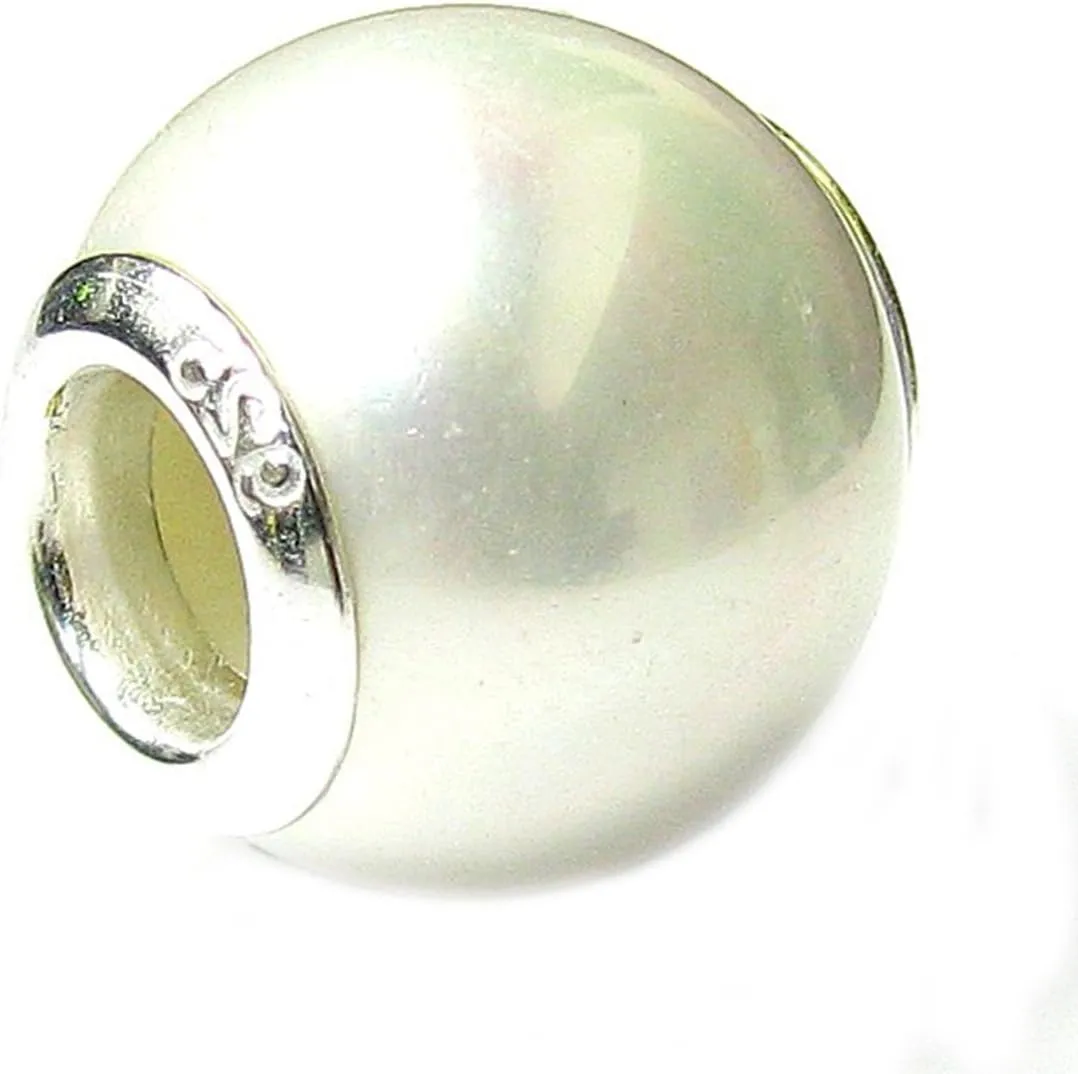 Sterling Silver White Simulated Pearl European Style Bead Charm