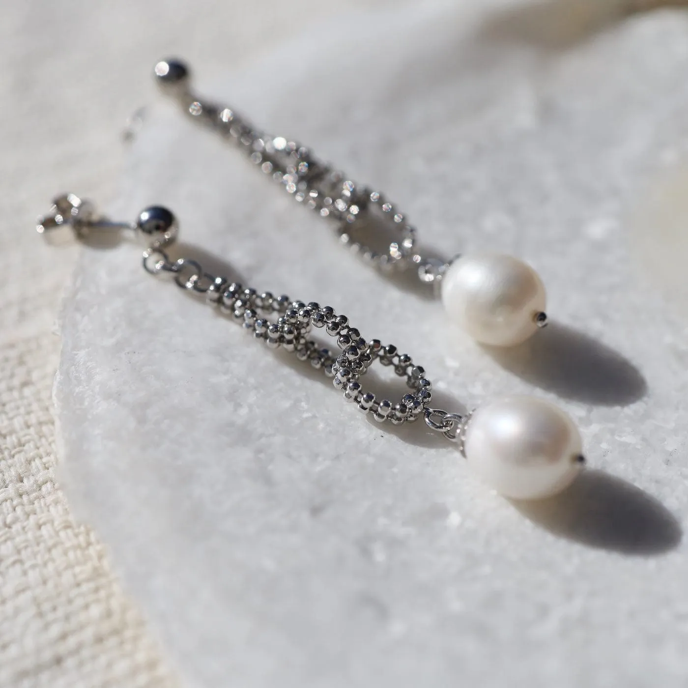Sterling Triple Links with Pearl Drop Earrings