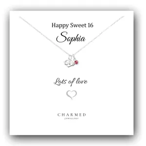 Sweet 16 Infinity Heart Necklace with Birthstone in Sterling Silver 925, Personalised Jewellery Gift