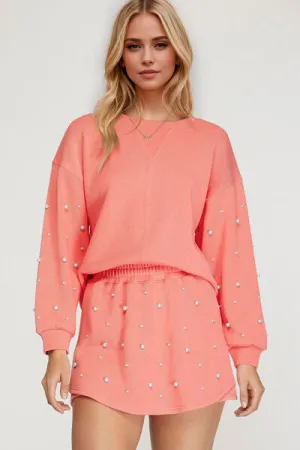 Trim Round Neck Long Sleeve Top and Skirt Set